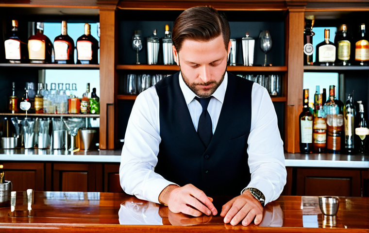 Craft Cocktail Creation**
"A professional bartender, fully clothed in appropriate bar attire, carefully crafting a complex cocktail behind a well-stocked bar. Focus on the intricate details: the pouring of liquids, the garnishing, and the overall artistic presentation. The background should be a warm and inviting bar setting. Perfect anatomy, correct proportions, well-formed hands, natural pose, safe for work, appropriate content, professional, family-friendly."
**