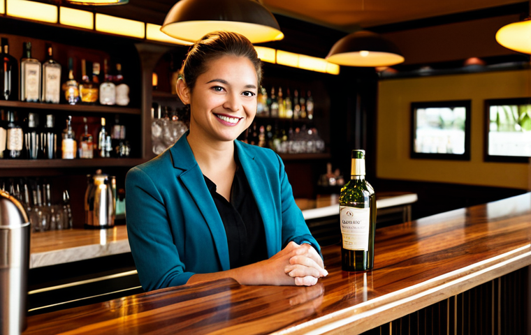 바텐더 취업을 위한 자기소개서 작성법 - **Prompt:** A skilled bartender, wearing modest attire, efficiently managing a busy bar during a hap...
