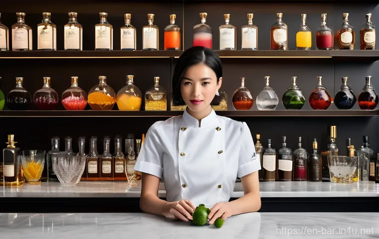 바텐더 실무 교육 트렌드 - **Prompt Title: "Precision Mixology: The Science of Flavor"**
    A highly skilled, focused female b...