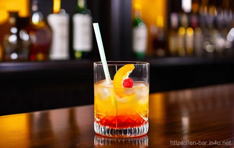 바텐더 칵테일 대회 우승 사례 - **Prompt:** A dynamic, wide-angle shot of a male bartender in his early 30s, wearing a stylish yet p...