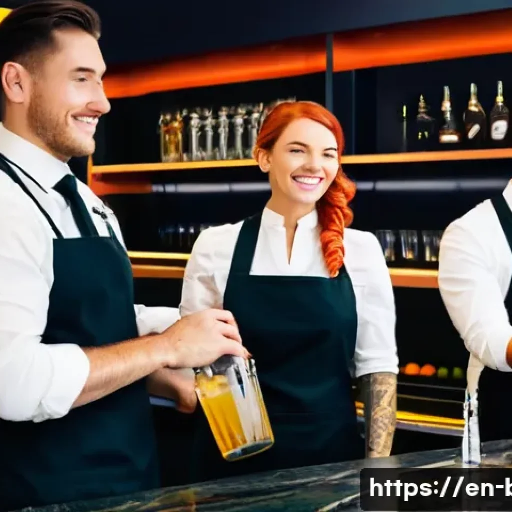 바텐더와 관련된 업계 행사 소개 - **Prompt 1: "A young, diverse group of aspiring bartenders, dressed in stylish casual attire, active...